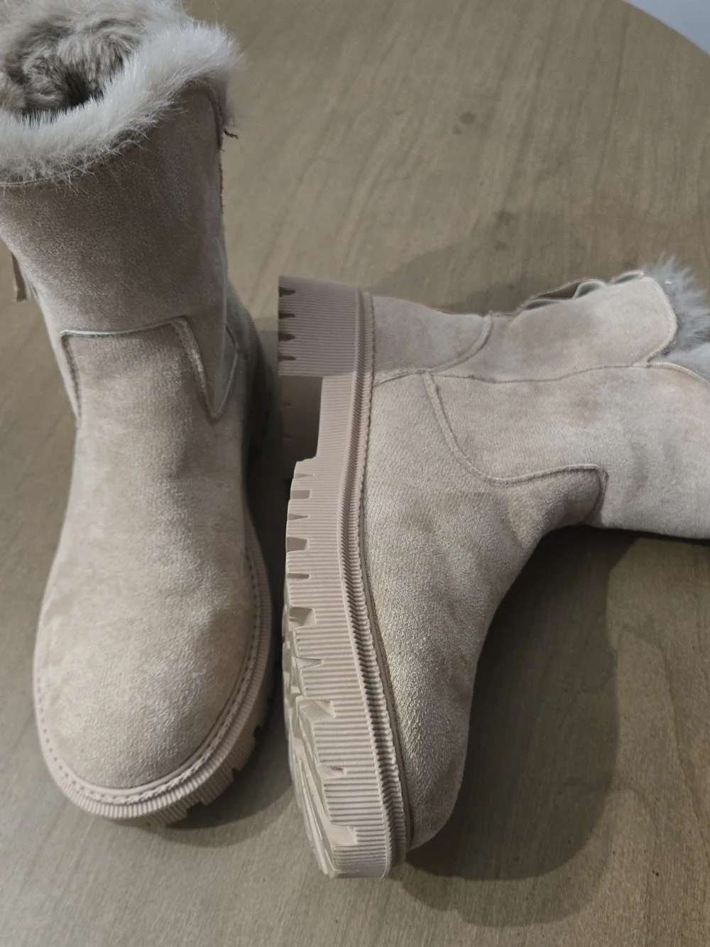 SHEIN Beige Faux Suede Fur-Lined Winter Boots